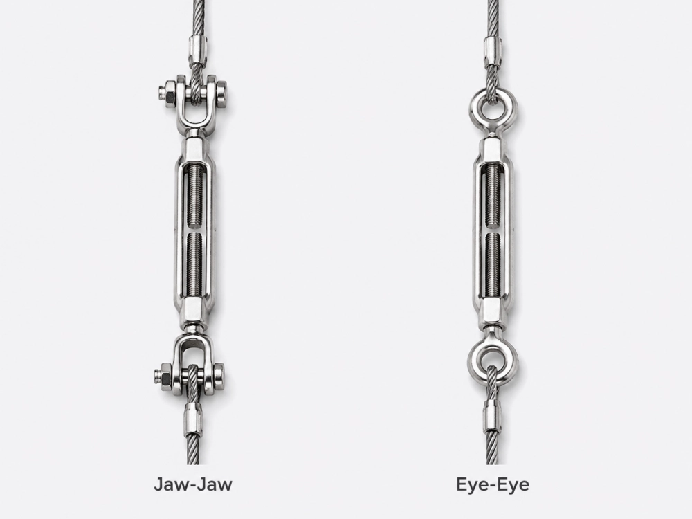 cable turnbuckle comparison showing jaw jaw and eye eye end fittings