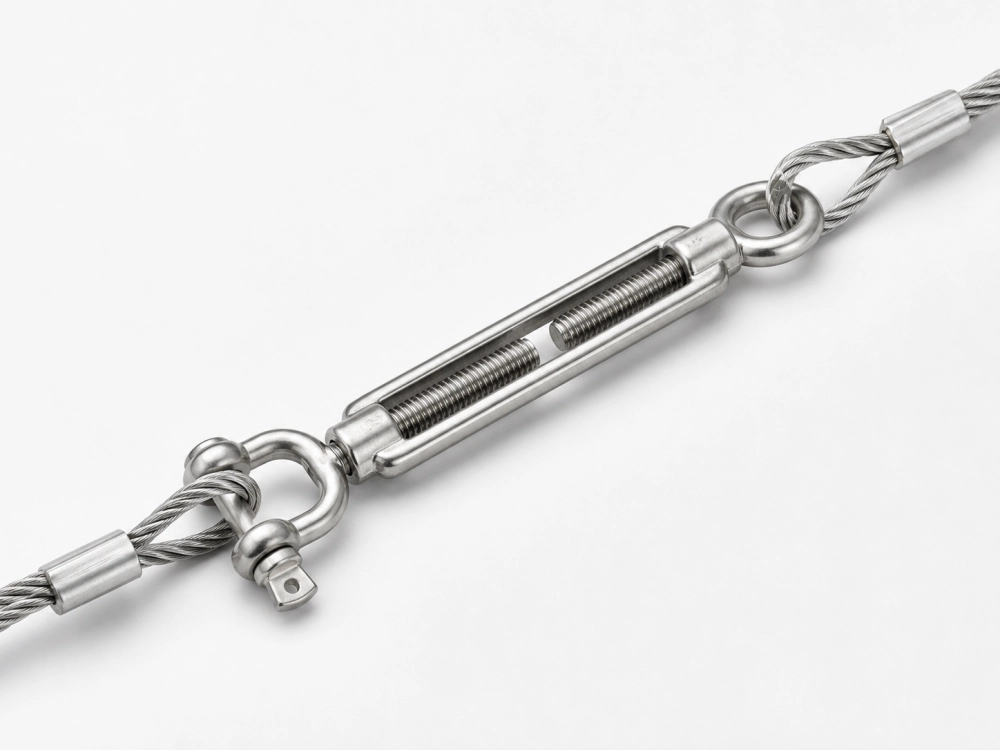 stainless steel cable turnbuckle connected to wire rope assembly