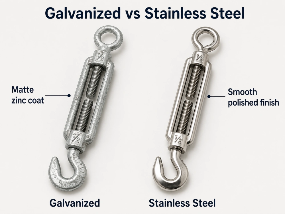 galvanized turnbuckle compared with stainless steel turnbuckle surface finish