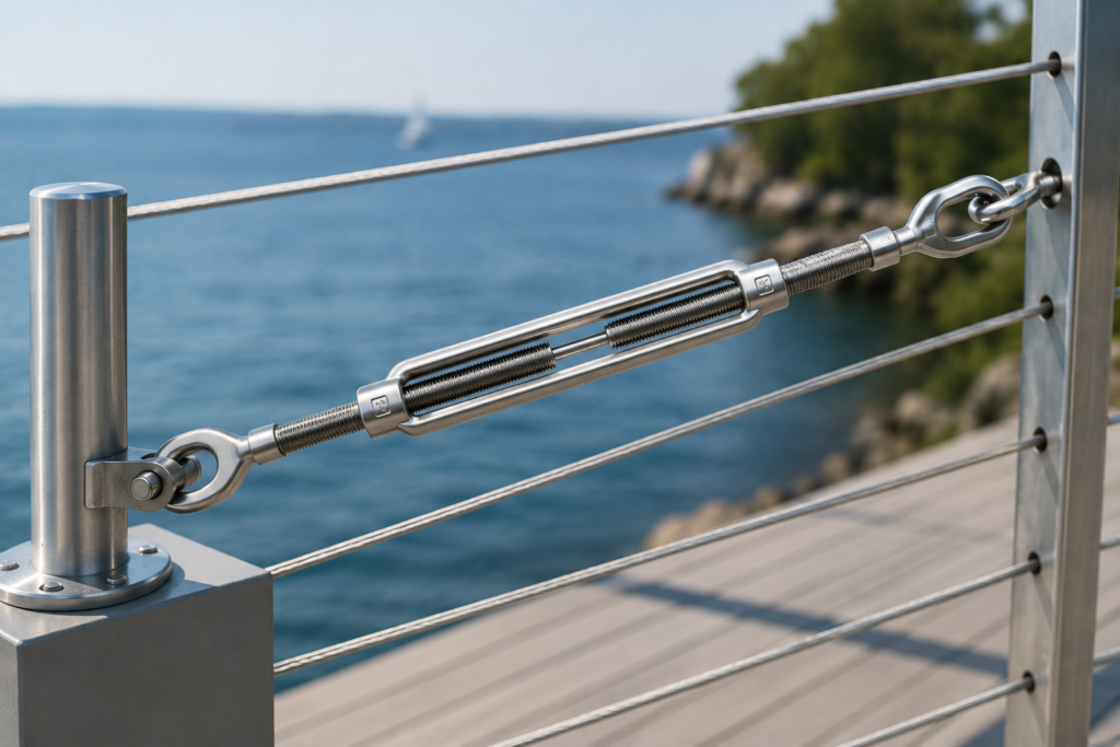 heavy duty turnbuckle used in cable railing tensioning application