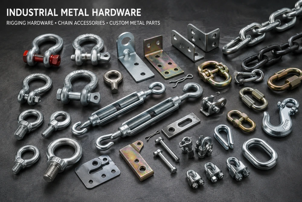 industrial metal hardware parts including rigging hardware brackets and chain accessories