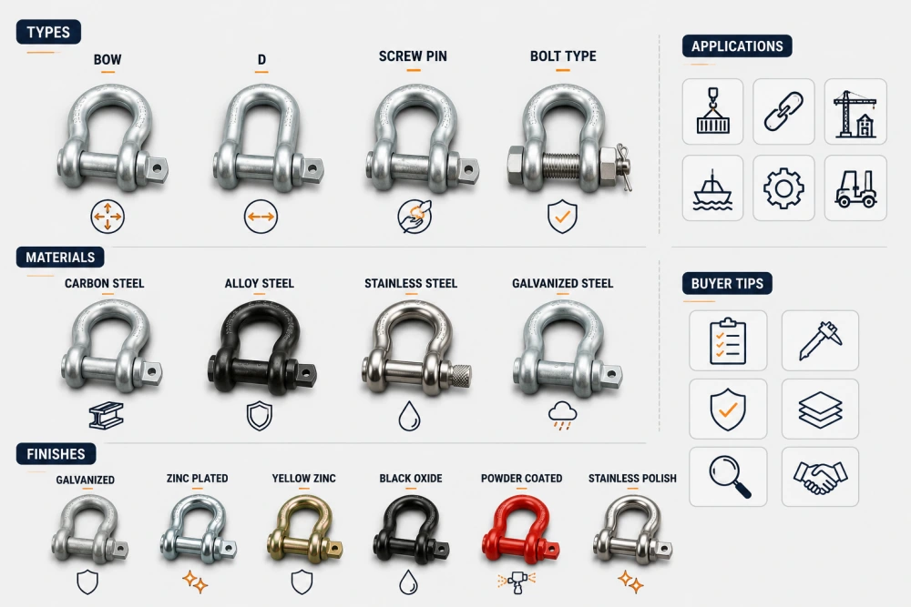 shackle types materials and surface finishes for B2B sourcing