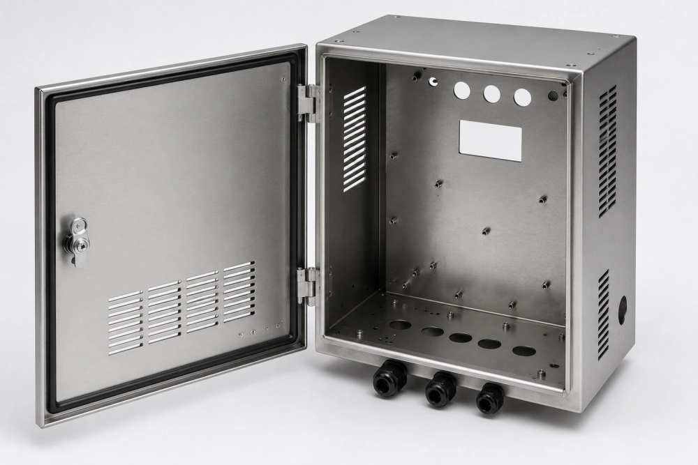 sheet metal enclosure bending design with holes and ventilation cutouts