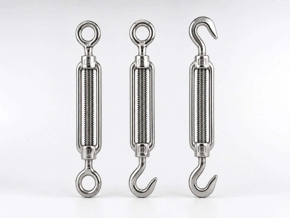 stainless steel turnbuckles in eye eye, eye hook, and hook hook configurations