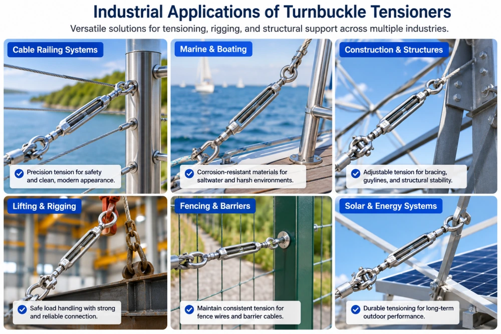 turnbuckle tensioners used in cable railing marine construction lifting fencing and solar applications